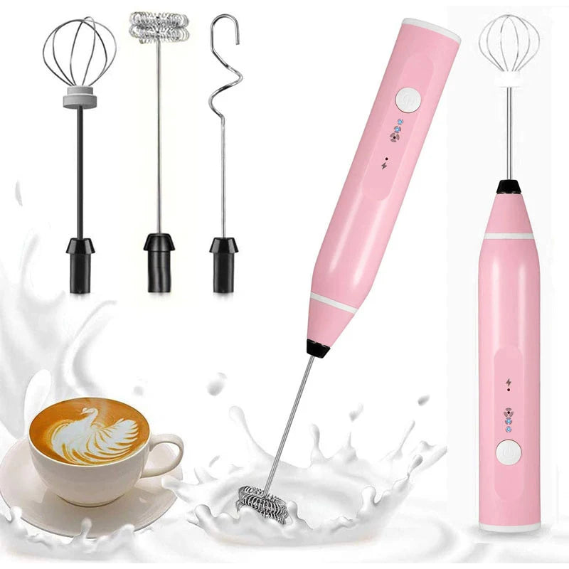 Mousseur à Lait Électrique USB 3 Vitesses – BALASHOV en rose avec accessoires pour café mousseux