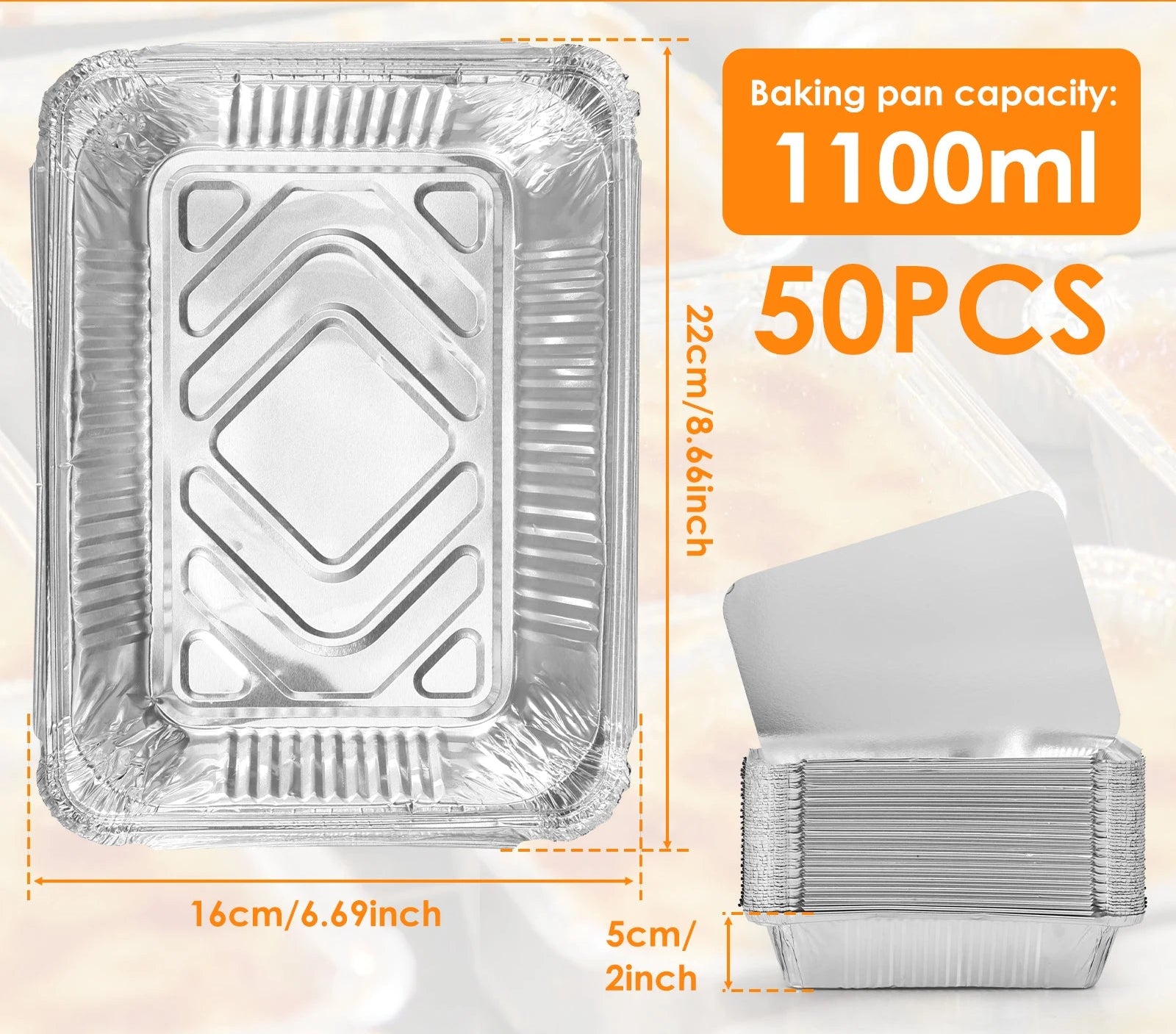 Barquettes Aluminium 1100ml avec Couvercle – 50 Pcs – Cuisson & Transport Facile pour plats chauds et froids