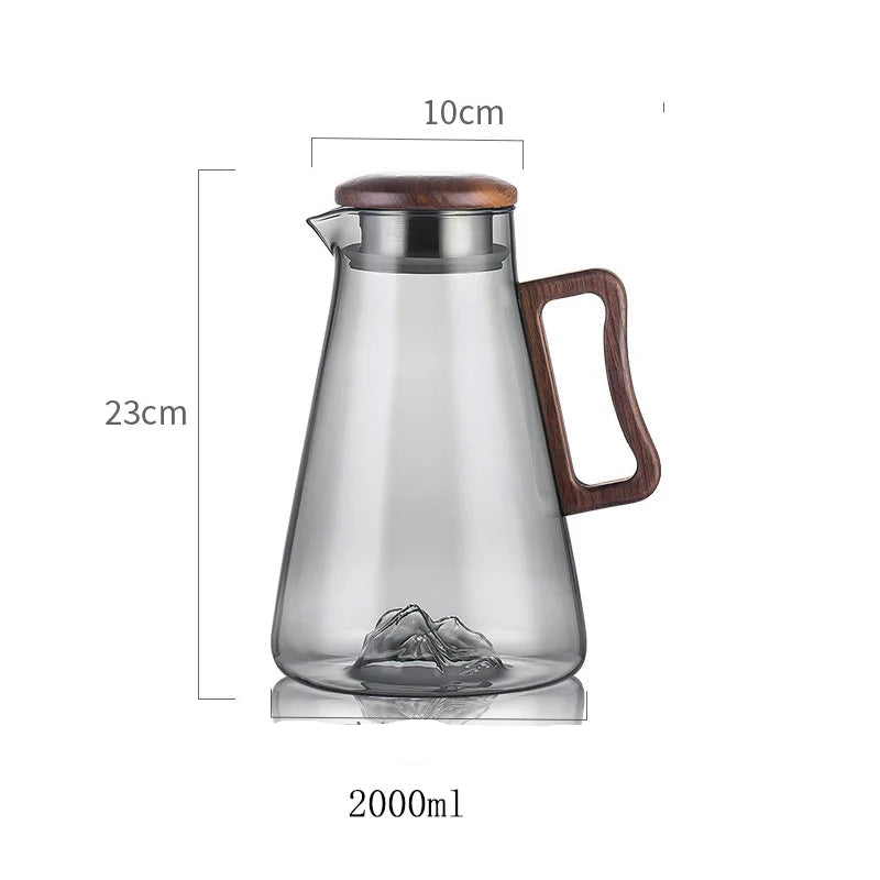 Carafe en Verre 2 L BenRussell Infuseur et Bouchon Filtrant avec un design élégant et une poignée en bois