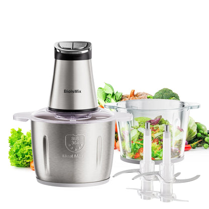 Hachoir électrique multifonction BioloMix 300W avec bol en acier inoxydable et accessoires pour la cuisine