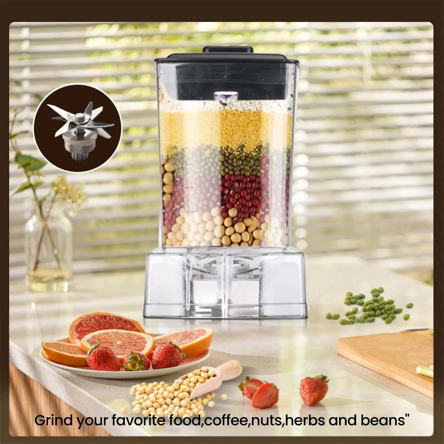 Blender haute capacité 2,5 L avec 9 vitesses et lames inox, idéal pour mixer fruits et légumes.