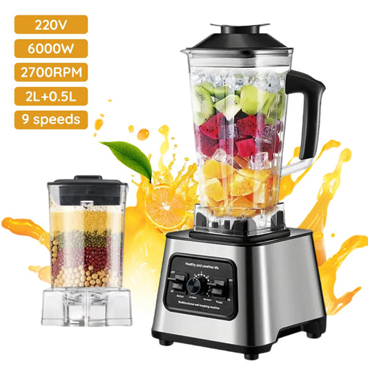 Blender haute capacité 2,5 L avec 9 vitesses et lames inox, idéal pour smoothies et préparations culinaires rapides