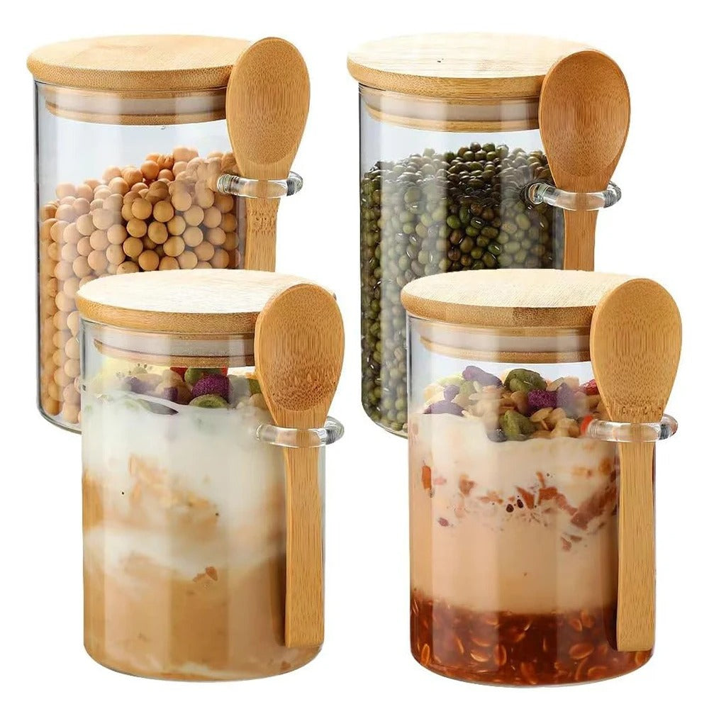 Bocaux en Verre Hermétiques 280 ml avec Cuillère – Lot de 4 pour conserver vos aliments avec style