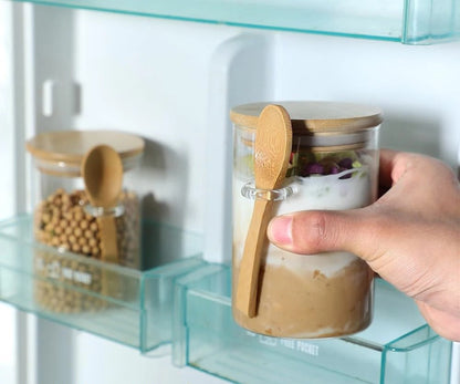 Bocaux en Verre Hermétiques 280 ml avec Cuillère – Lot de 4, idéal pour le stockage alimentaire dans le réfrigérateur