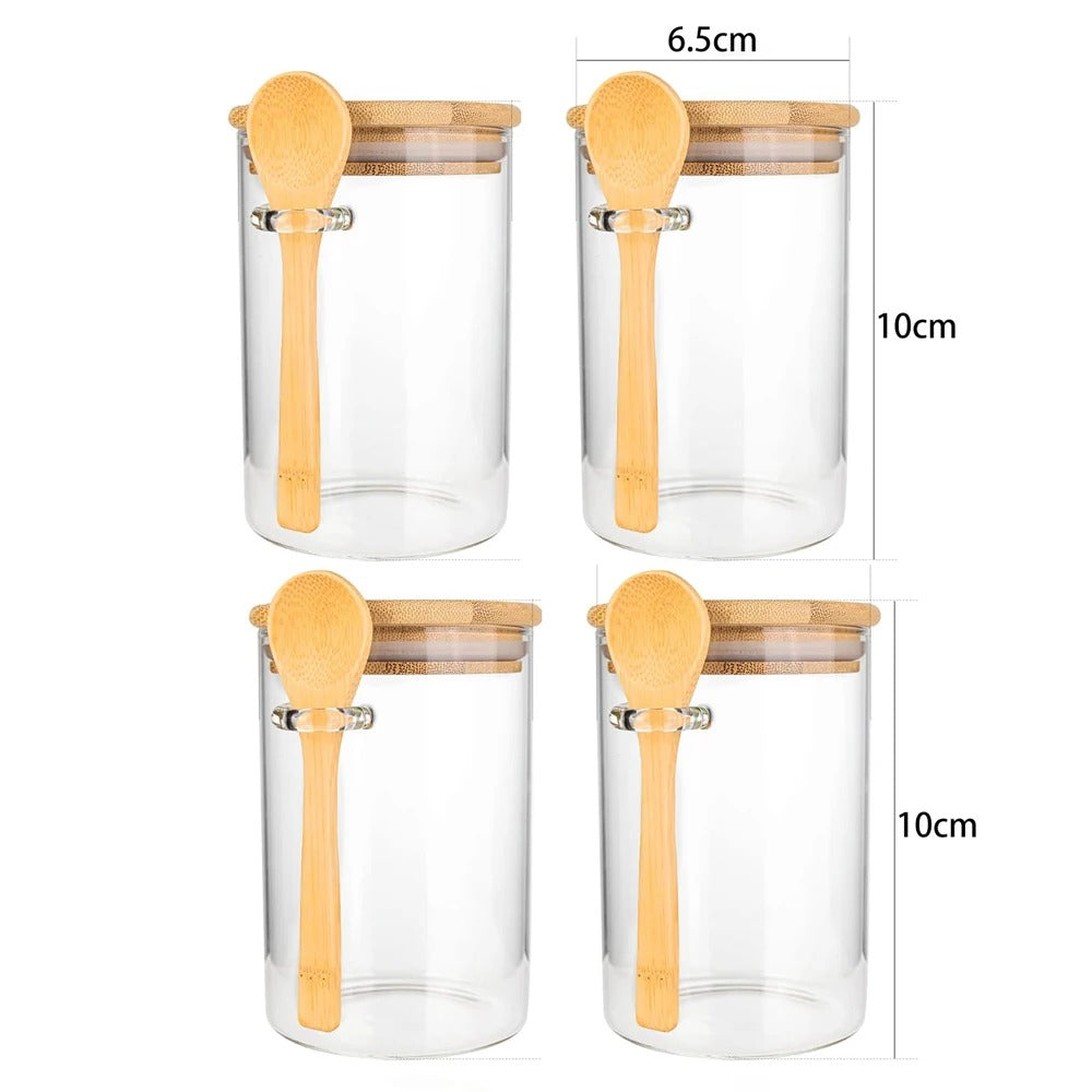Bocaux en Verre Hermétiques 280 ml avec Cuillère – Lot de 4, parfaits pour le rangement des aliments