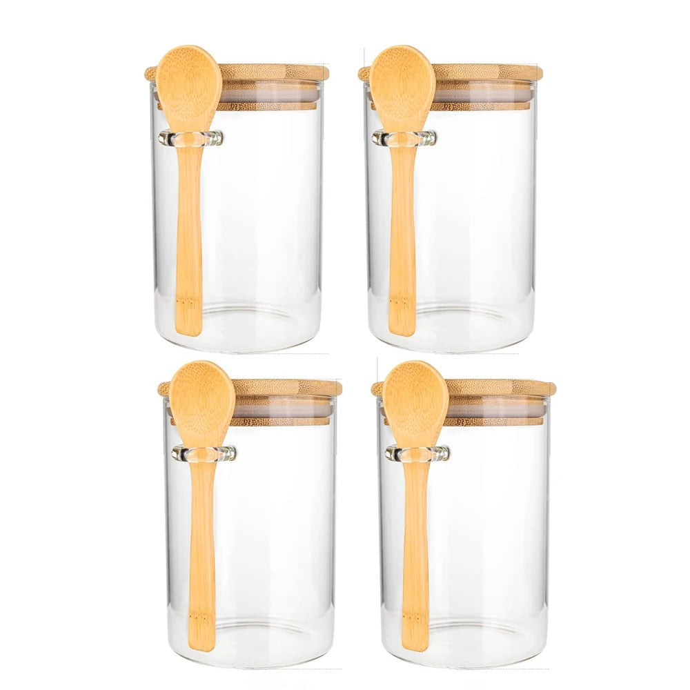 Bocaux en Verre Hermétiques 500 ml avec Cuillère – Lot de 4, parfaits pour le rangement des aliments
