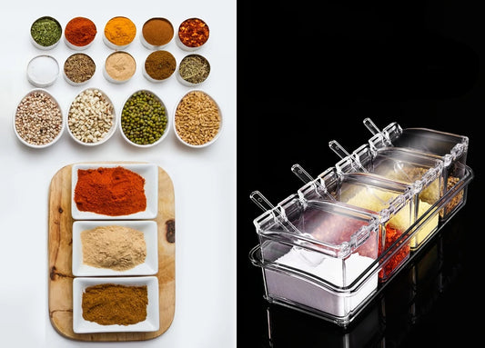 Boîte à Épices 4 Compartiments avec Cuillères pour organiser vos condiments de manière pratique et élégante