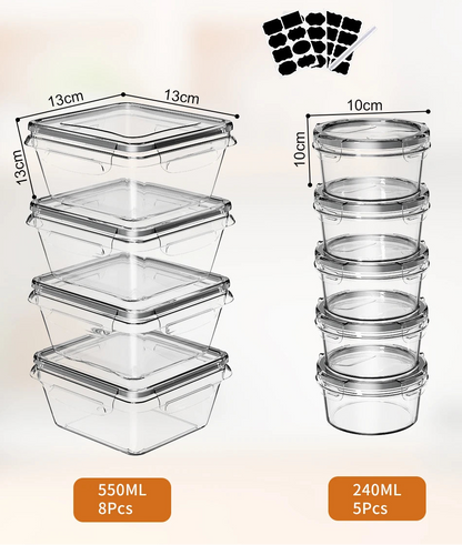 Boîte alimentaire hermétique 13 pièces en plastique transparent, 8 récipients de 550ML et 5 de 240ML