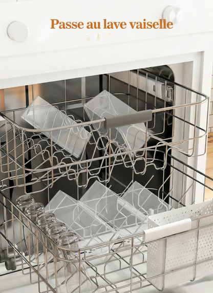 Boîte alimentaire hermétique 13 pièces en cours de lavage dans un lave-vaisselle moderne