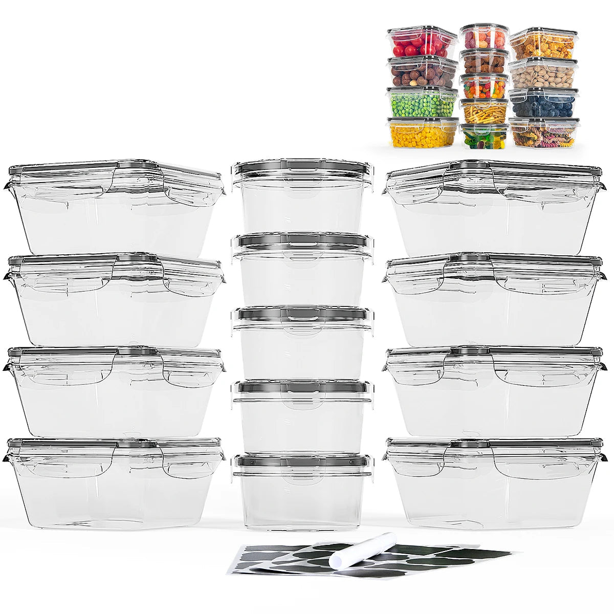 Boîte alimentaire hermétique 13 pièces en plastique transparent avec couvercles pour rangement pratique