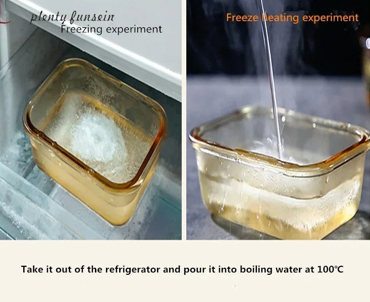 Boîte hermétique aliment en verre présentant un test de congélation et de chauffage à 100°C