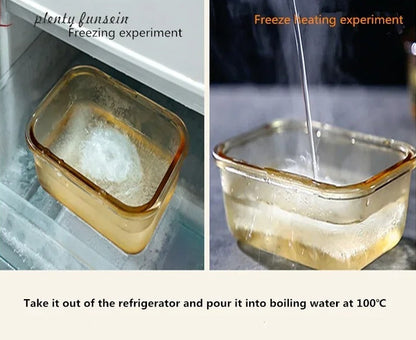 Boîte hermétique aliment en verre présentant un test de congélation et de chauffage à 100°C