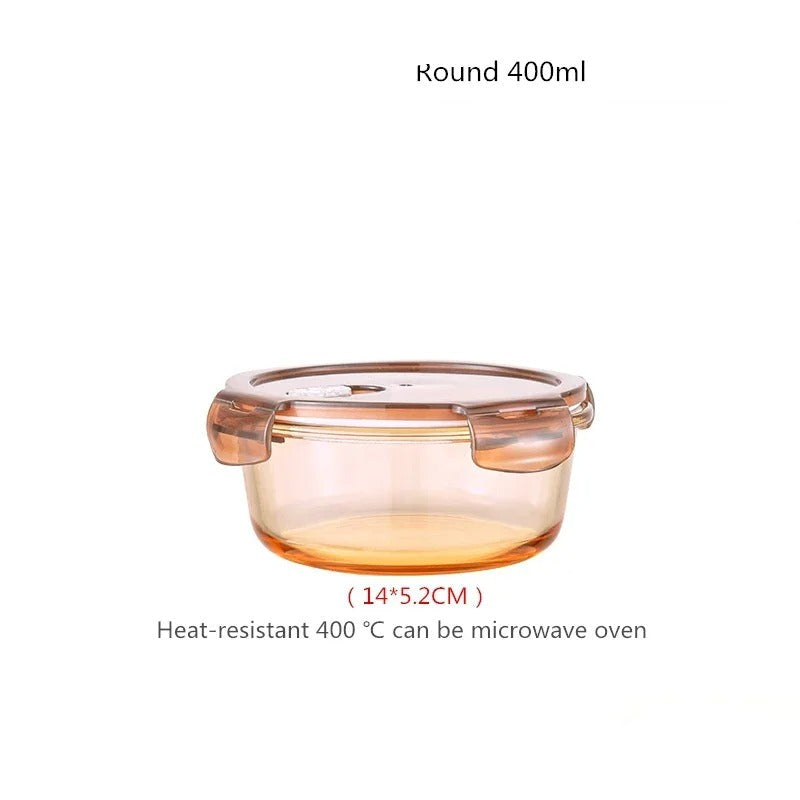 Boîte hermétique aliment en verre de 400 ml, compatible micro-ondes, idéale pour la conservation des aliments.