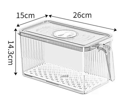 Boîte hermétique pour frigo avec égouttoir transparente de 26x15x14.3 cm à utiliser pour conserver des aliments