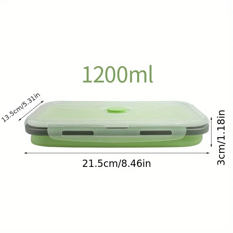 Boîte Repas Silicone Pliable Hermétique de 1200ml avec couvercle en vert pour un rangement pratique