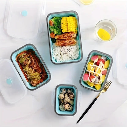 Ensemble de Boîte Repas Silicone Pliable Hermétique avec plats variés et couvercles transparents