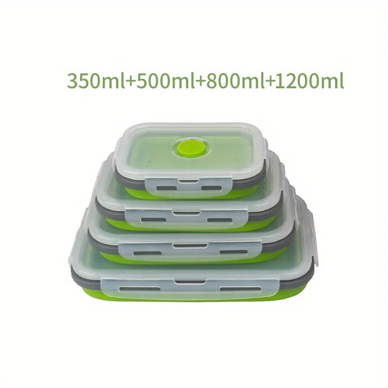 Boîte Repas Silicone Pliable Hermétique avec quatre tailles allant de 350ml à 1200ml