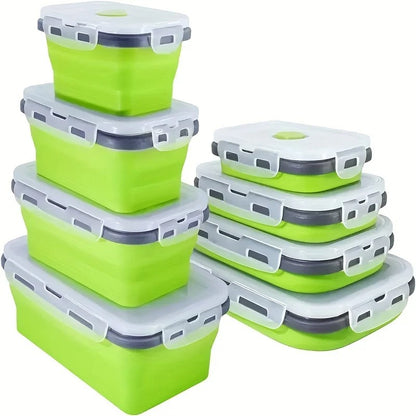 Ensemble de boîtes repas silicone pliable hermétique vertes pour stockage alimentaire pratique et économique