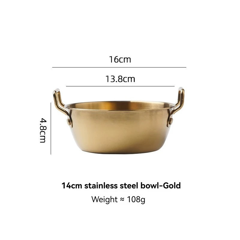 Bol à salade inox 304 doré de 14 cm avec poignées pratiques pour un service élégant