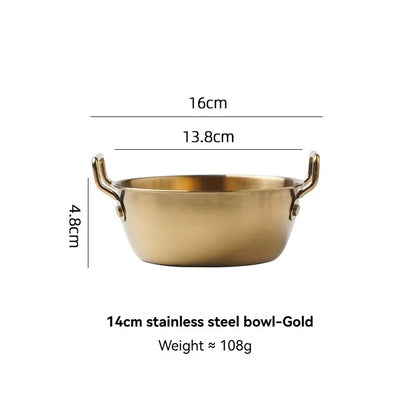 Bol à salade inox 304 doré de 14 cm avec poignées pratiques pour un service élégant