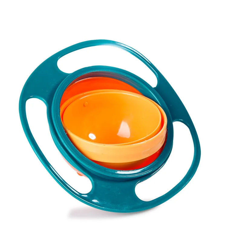 Bol Anti-Déversement Bébé – Gyroscopique avec Couvercle de couleur orange et bleu conçu pour éviter les renversements