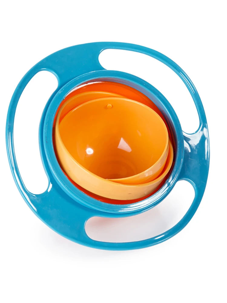 Bol Anti-Déversement Bébé – Gyroscopique avec Couvercle bleu et orange facile à tenir pour enfants