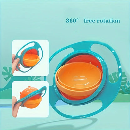 Bol Anti-Déversement Bébé – Gyroscopique avec Couvercle en plastique orange et bleu rotation 360 degrés