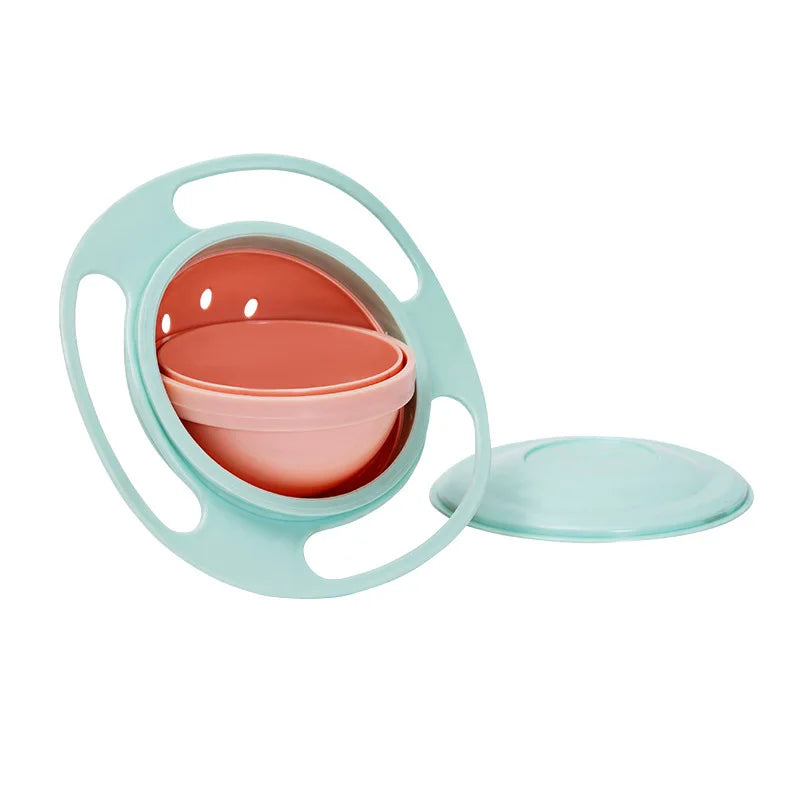 Bol Anti-Déversement Bébé – Gyroscopique avec Couvercle bleu clair et bol rose pour enfants
