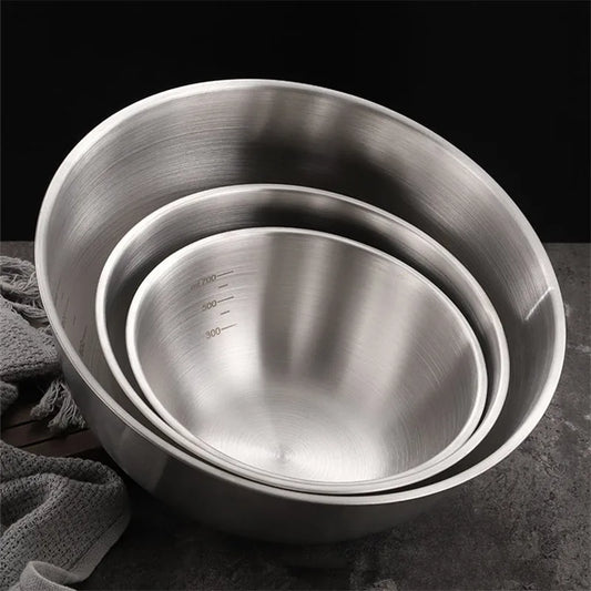 Bol Argenté en Acier Inoxydable – 17/19 et 25 cm, ensemble de trois bols pour la cuisine