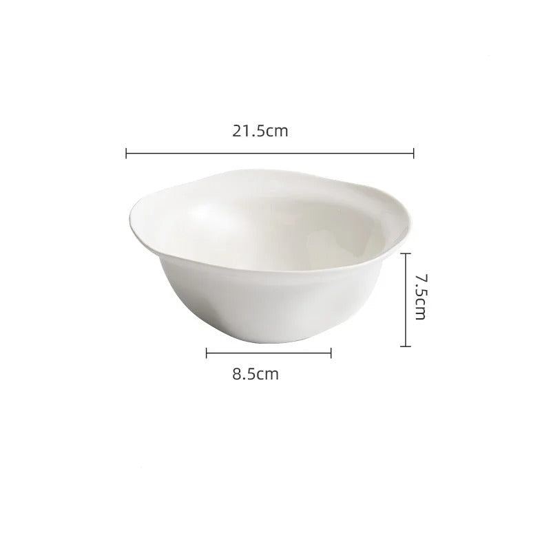 Bol de préparation en céramique blanche avec dimensions de 21,5 cm de diamètre et 7,5 cm de hauteur