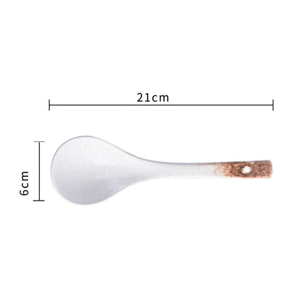 Cuillère en céramique blanche avec poignée marron rustique pour Bol en Céramique Émaillée 20,3 cm – Style Rétro