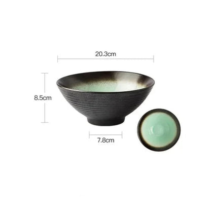 Bol en Céramique Émaillée 20,3 cm – Style Rétro avec finition noire et verte dimensions détaillées
