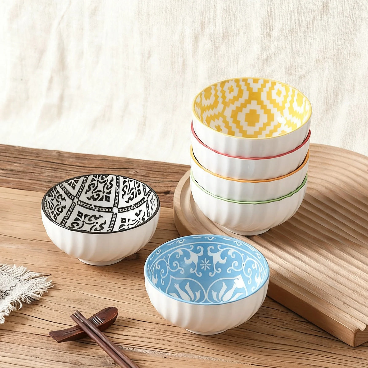 Bol en Céramique – Lot de 6 avec motifs colorés, idéal pour vos repas et apéritifs