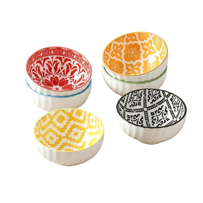 Bol en Céramique – Lot de 6 avec motifs colorés, idéal pour servir des collations et des desserts
