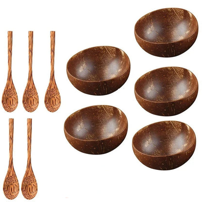 Set de 4 bols en coquille de noix de coco avec cuillères assorties pour un service élégant