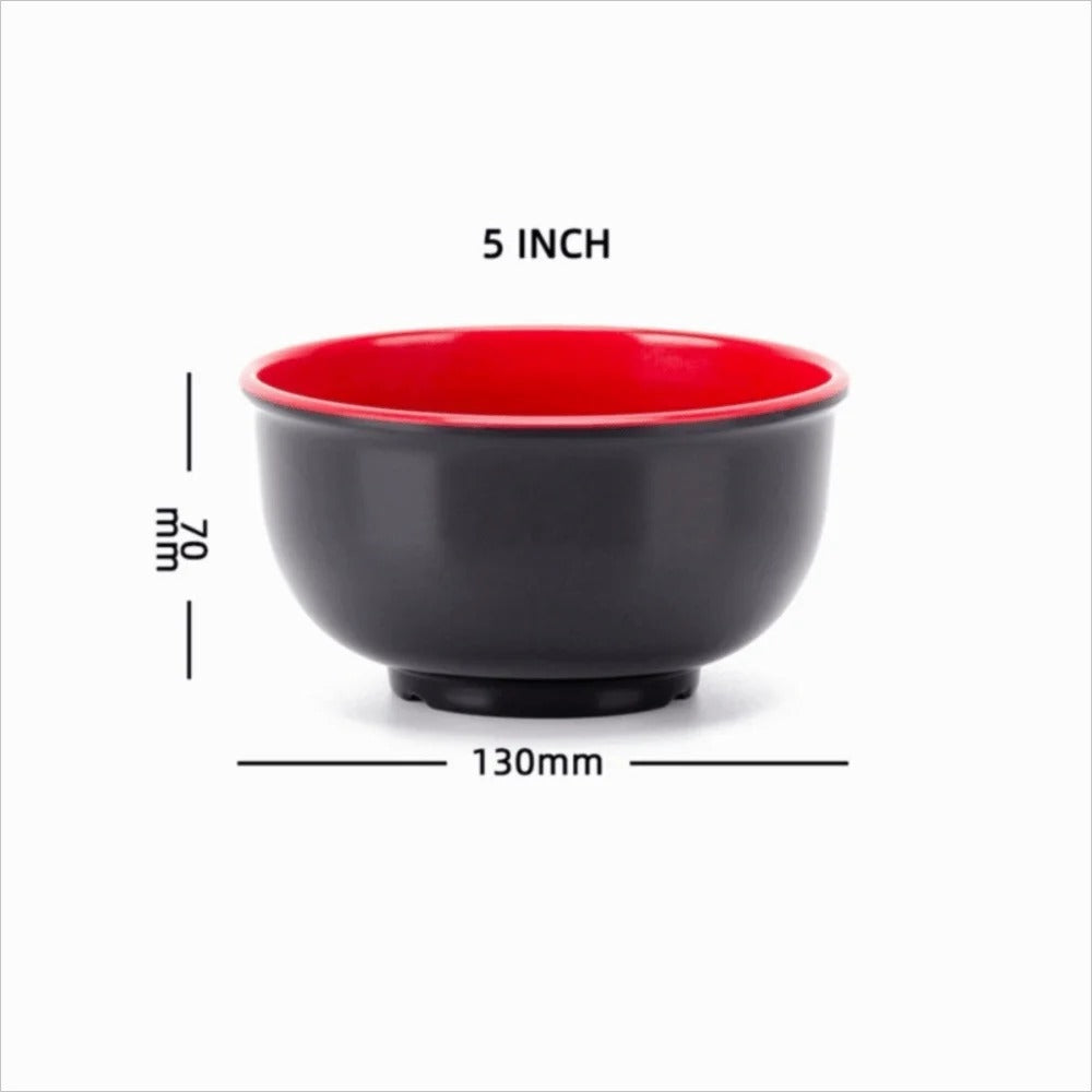 Bol en Mélamine Noir et Rouge de 5 pouces avec une capacité de 130 mm, parfait pour les repas quotidiens