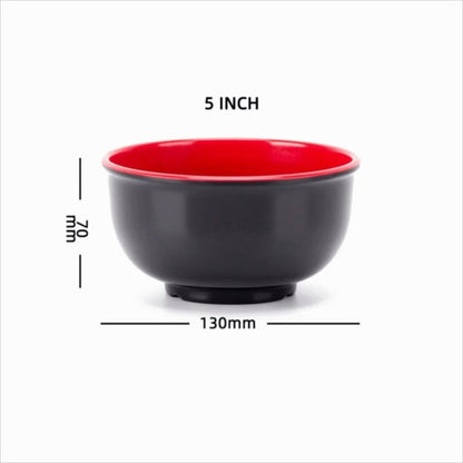 Bol en Mélamine Noir et Rouge de 5 pouces avec une capacité de 130 mm, parfait pour les repas quotidiens