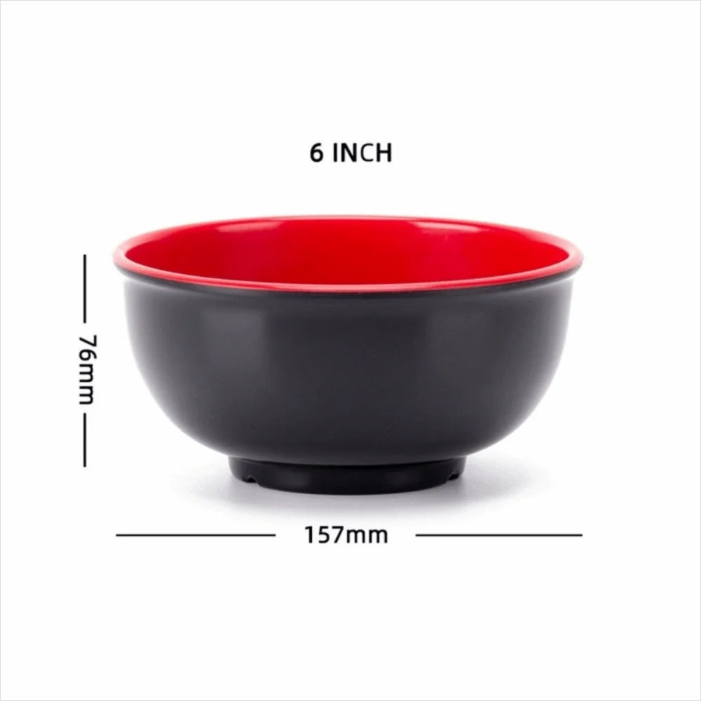 Bol en Mélamine Noir et Rouge de 6 pouces avec bord rouge, idéal pour les repas quotidiens