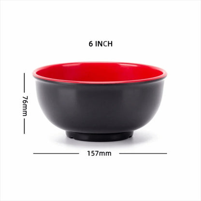 Bol en Mélamine Noir et Rouge de 6 pouces avec bord rouge, idéal pour les repas quotidiens