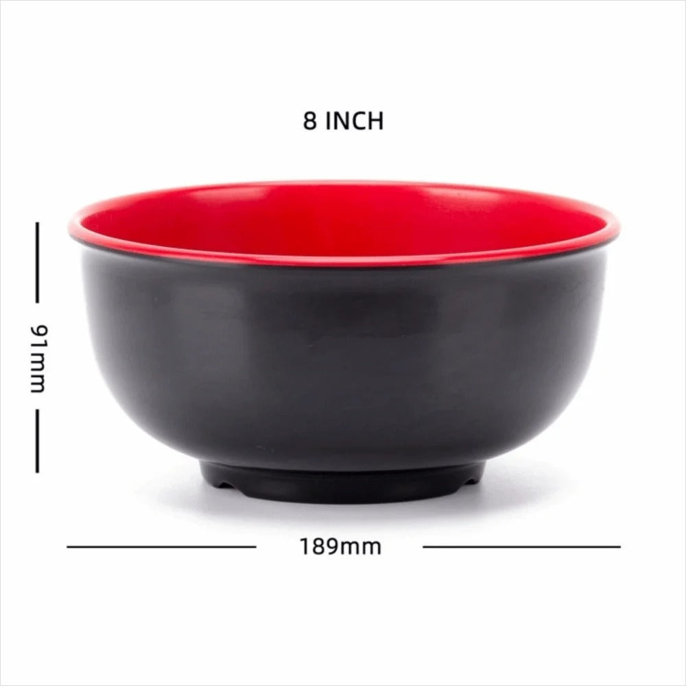 Bol en Mélamine Noir et Rouge de 8 pouces avec une finition élégante pour un service moderne