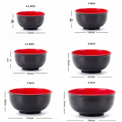 Bol en Mélamine Noir et Rouge de différentes tailles, idéal pour servir des plats avec style