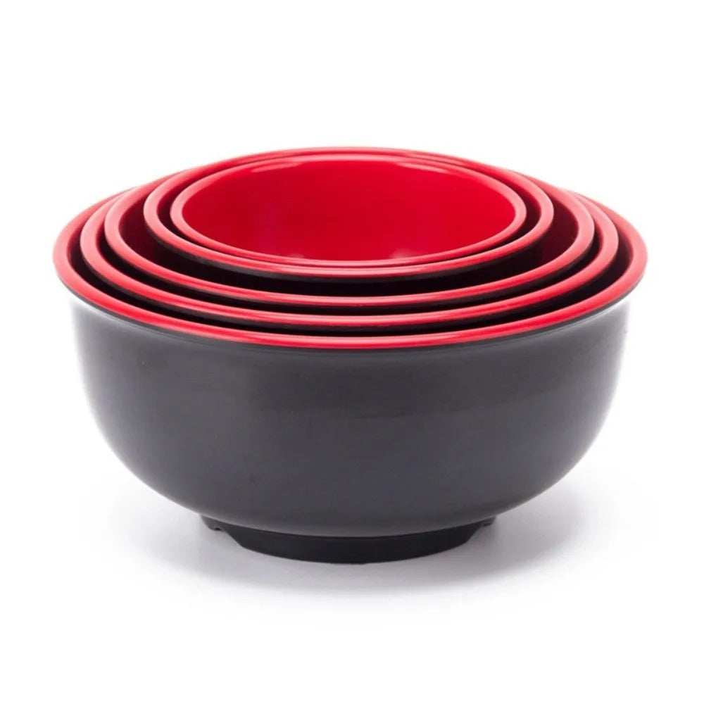 Ensemble de 4 bols en mélamine noir et rouge empilables pour la cuisine moderne
