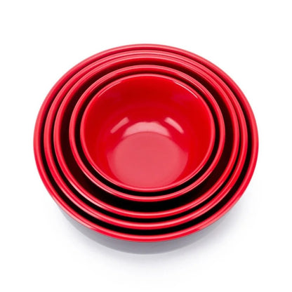 Ensemble de bols en mélamine noir et rouge, parfaits pour la cuisine et les repas quotidiens.