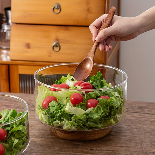 Bol en Verre Transparent – Design Élégant, Polyvalent et Résistant rempli de salade fraîche avec tomates cerises