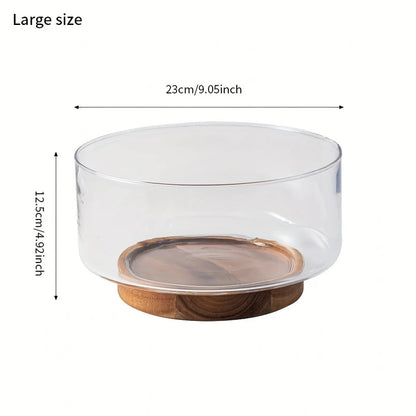 Bol en Verre Transparent – Design Élégant, Polyvalent et Résistant avec base en bois, taille large