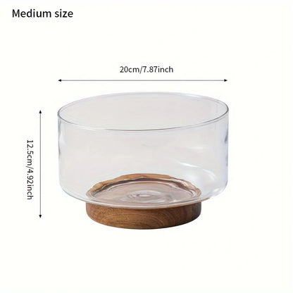 Bol en Verre Transparent – Design Élégant, Polyvalent et Résistant avec un support en bois