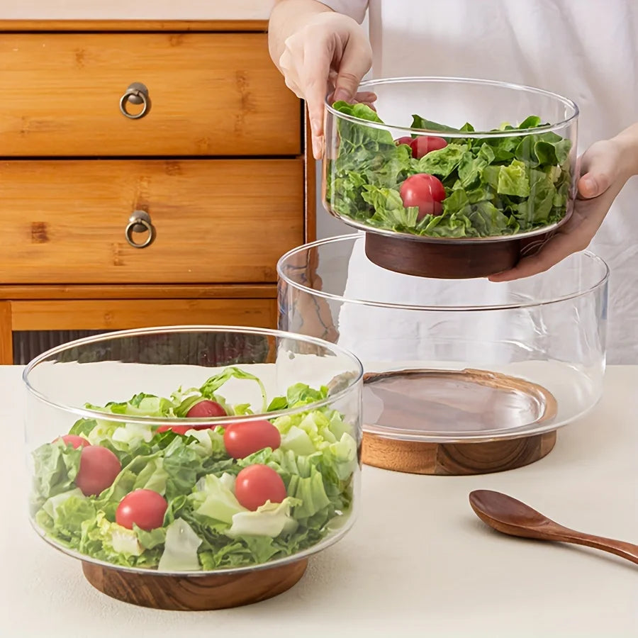 Bol en Verre Transparent – Design Élégant, Polyvalent et Résistant avec salade fraîche et légumes