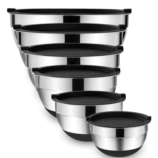 Ensemble de bols en inox antidérapants avec couvercle – 1,5 à 5,2 L pour la cuisine et la préparation des repas