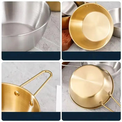 Bol Inox Doré avec Anse Anti brûlure – 12 à 14 cm avec finition brillante et poignée double en métal