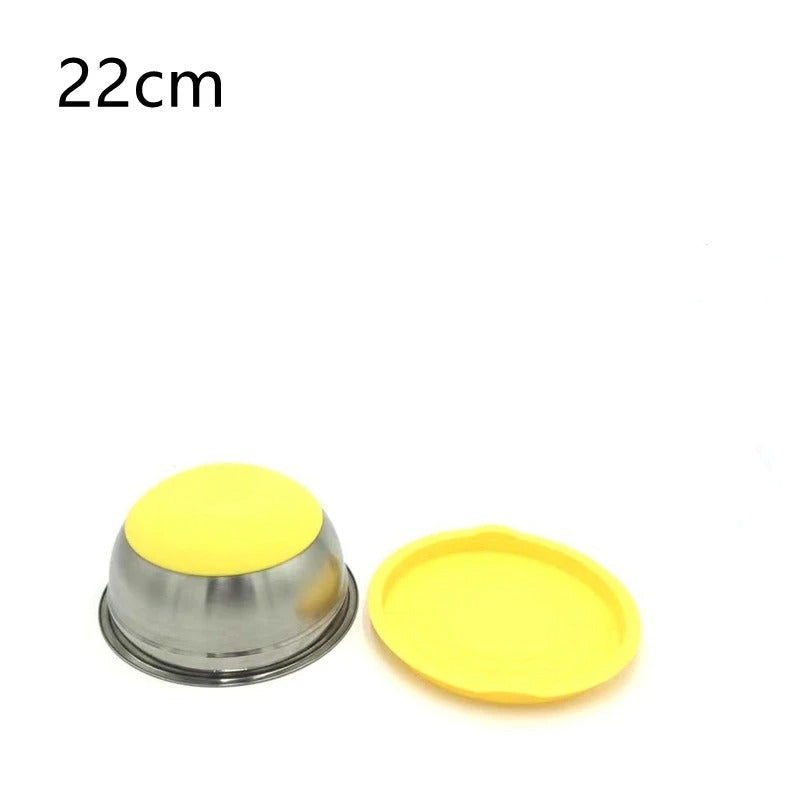 Bol à Mélanger Inox 304 avec Couvercle jaune de 22cm, idéal pour la cuisine et la préparation des aliments